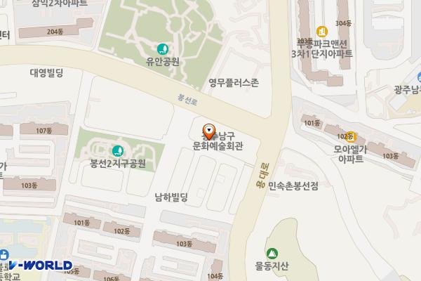 남구청소년수련관 위치 지도 — 전남광주통합특별시 남구 봉선로 208