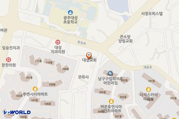 광주삼광교회(구.대성교회) 위치 지도 — 전남광주통합특별시 남구 백운로 107