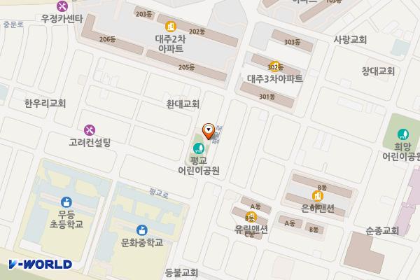 평교어린이공원 위치 지도 — 전남광주통합특별시 북구 평교로 23 (문흥동)