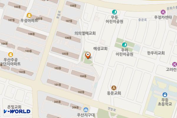 현대어린이공원 위치 지도 — 전남광주통합특별시 북구 중문로83번길 7-10 (우산동)