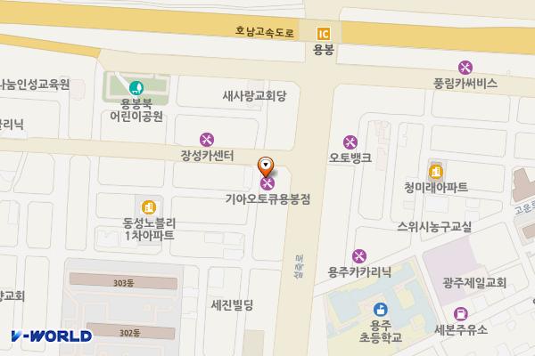 기아오토큐용봉점 위치 지도 — 전남광주통합특별시 북구 비엔날레로 192(용봉동)