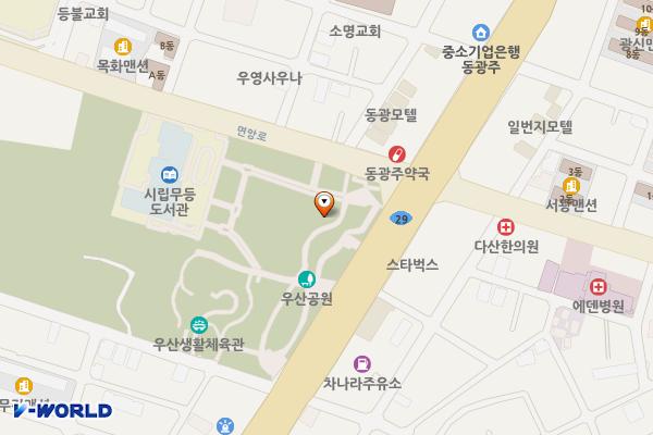 우산근린공원(중) 위치 지도 — 전남광주통합특별시 북구 면앙로 146 (두암동)