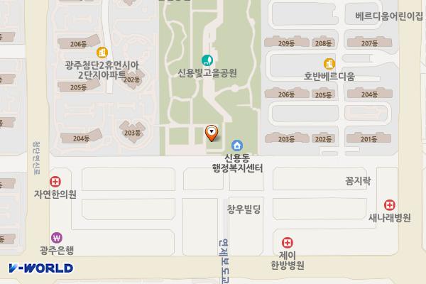 신용빛고을근린공원 위치 지도 — 전남광주통합특별시 북구 첨단연신로107번길 26(신용동)