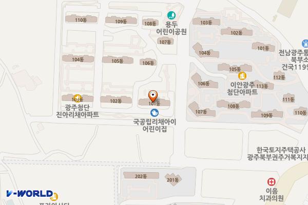 용두어린이공원 위치 지도 — 전남광주통합특별시 북구 용두마을2길 12(용두동)