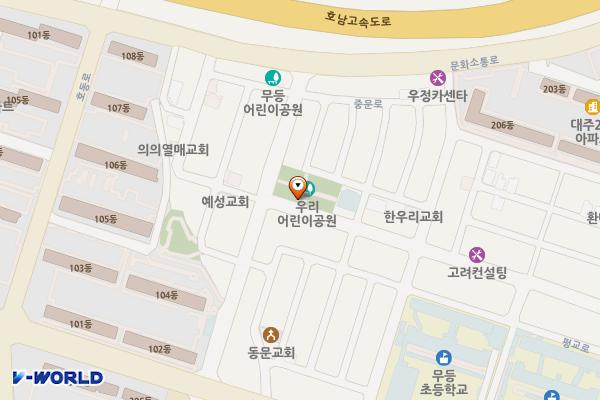 우리어린이공원 위치 지도 — 전남광주통합특별시 북구 중문로84번길 5 (우산동)