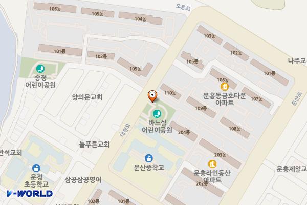 바느실어린이공원 위치 지도 — 전남광주통합특별시 북구 대천로 186 (문흥동)