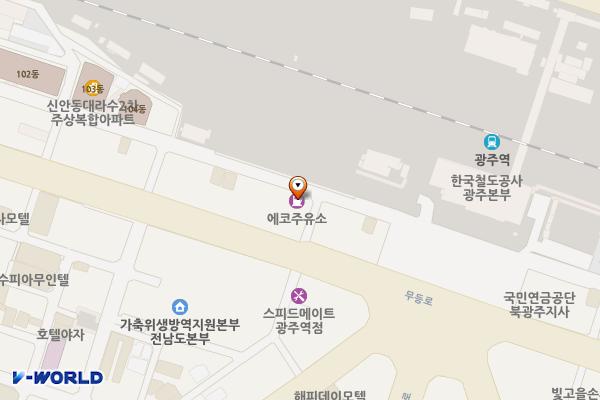 주식회사 에코주유소 위치 지도 — 전남광주통합특별시 북구 무등로 213(신안동)