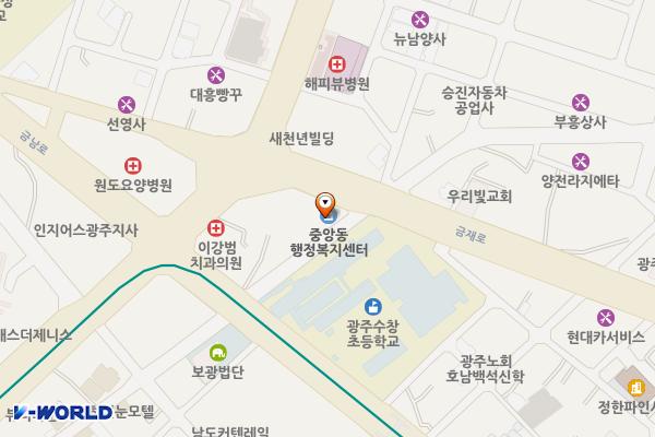 중앙동 행정복지센터 위치 지도 — 전남광주통합특별시 북구 금재로 30(유동)