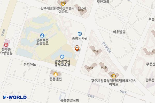 중흥동 행정복지센터 위치 지도 — 전남광주통합특별시 북구 당뫼로 33, 중흥2,3동 통합청사 및 공영주차장 (중흥동)