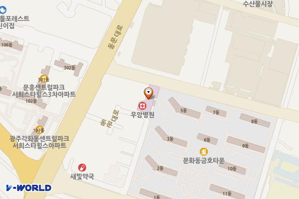 우암병원 위치 지도 — 전남광주통합특별시 북구 동문대로248번길 10(각화동)