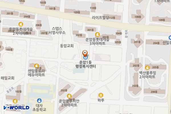 운암1동 행정복지센터 위치 지도 — 전남광주통합특별시 북구 동운로 201번길 55(운암동)