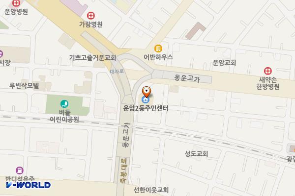 운암2동 행정복지센터 위치 지도 — 전남광주통합특별시 북구 죽봉대로 214(운암동)