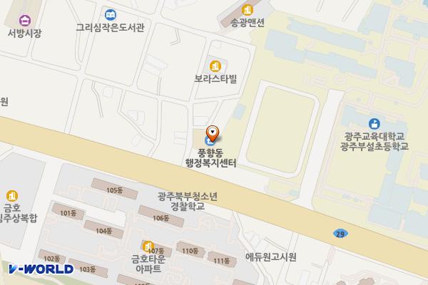 풍향동 행정복지센터 위치 지도 — 전남광주통합특별시 북구 필문대로 29번길 10(풍향동)