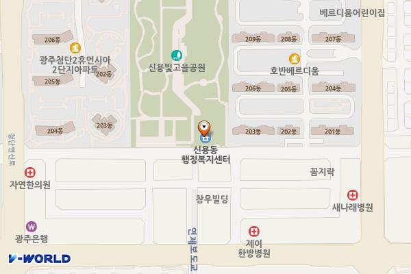 신용동행정복지센터 위치 지도 — 전남광주통합특별시 북구 첨단연신로107번길 22