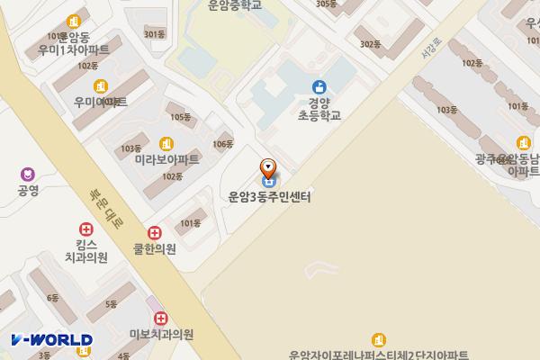 운암3동 행정복지센터 위치 지도 — 전남광주통합특별시 북구 서강로 129(운암동)
