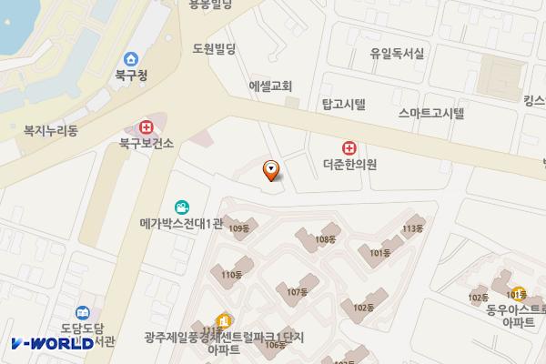 북구평생학습관 위치 지도 — 전남광주통합특별시 북구 향토문화로 65 (중흥동)