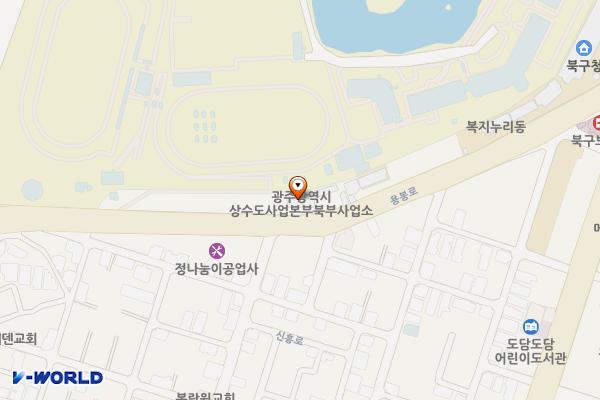 상수도사업본부 북부사업소 위치 지도 — 전남광주통합특별시 북구 용봉로 111(용봉동)