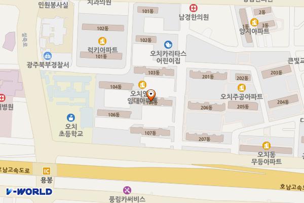 오치복합커뮤니티센터 위치 지도 — 전남광주통합특별시 북구 서하로194번길 6 (오치동, 오치 영구임대아파트)