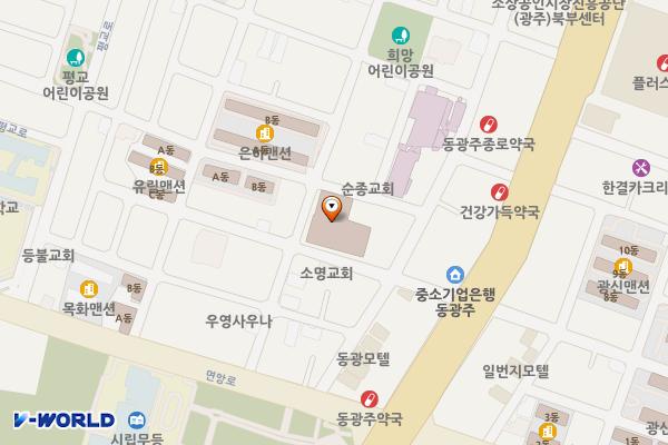 우미프라자상가 위치 지도 — 전남광주통합특별시 북구 평교로18번길 50 (우산동, 우미프라자 아파트)