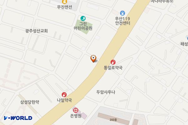 우산동 행정복지센터 위치 지도 — 전남광주통합특별시 북구 동문대로 109(우산동)