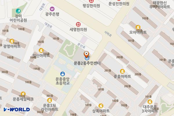 문흥2동 행정복지센터 위치 지도 — 전남광주통합특별시 북구 문산로 25(문흥동)