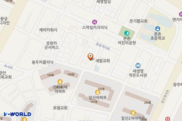 본촌생활건강지원센터 위치 지도 — 전남광주통합특별시 북구 양산택지로79번길 24-1 (본촌동)