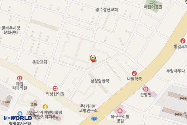 말바우주차장(제1주차장) 위치 지도 — 전남광주통합특별시 북구 서방로81번길 27(우산동)