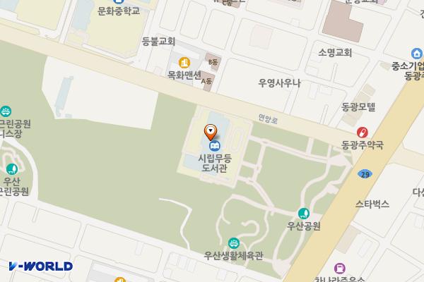 무등도서관 위치 지도 — 전남광주통합특별시 북구 면앙로 130(우산동)