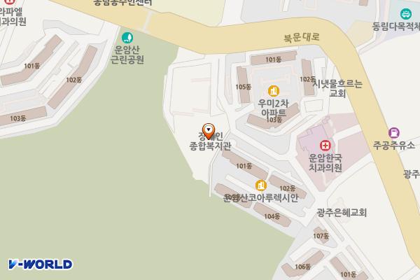 광주광역시장애인종합복지관 위치 지도 — 전남광주통합특별시 북구 북문대로 219(동림동)