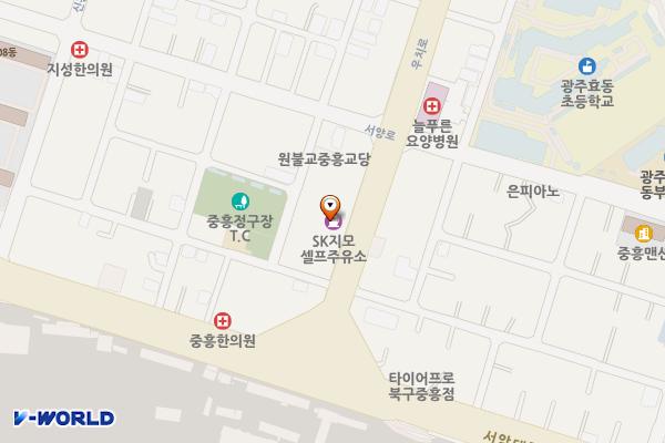 SK에너지㈜ 자모self주유소 위치 지도 — 전남광주통합특별시 북구 우치로 7(중흥동)