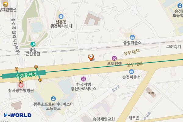 송정공원역 위치 지도 — 전남광주통합특별시 광산구 상무대로 329 (신촌동)