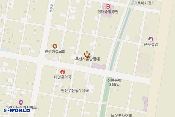 우산동 돌터5길 공영주차장 위치 지도 — 강원특별자치도 원주시 우산초교길 28-3