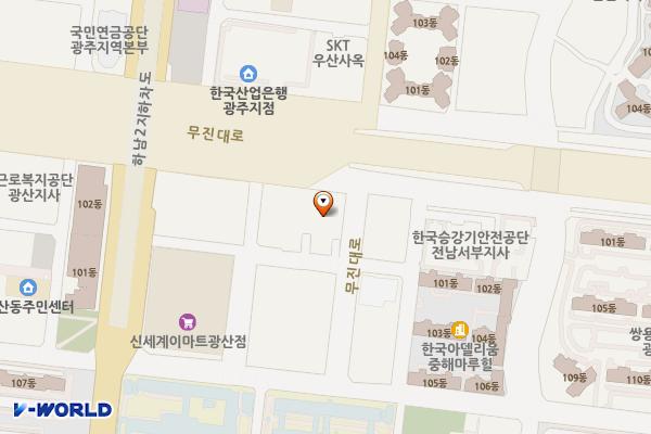 KCC광주지점 위치 지도 — 전남광주통합특별시 광산구 무진대로 270, KCC광주지점 1층 (우산동)