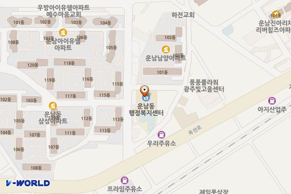 운남 어린이도서관 위치 지도 — 전남광주통합특별시 광산구 목련로217번길 10 (운남동)