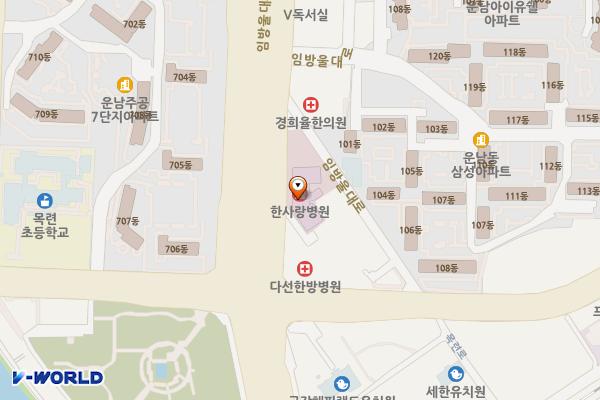 한사랑병원 위치 지도 — 전남광주통합특별시 광산구 임방울대로 128 (운남동)