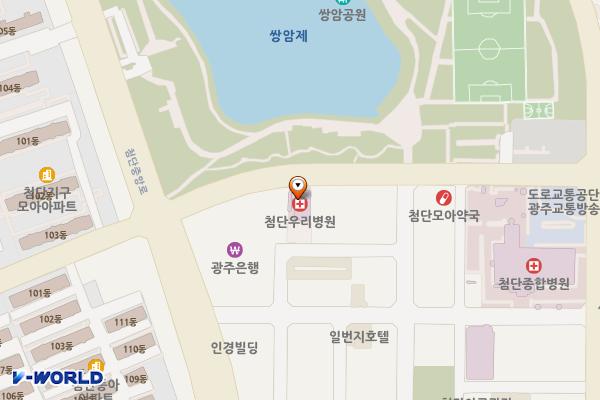 첨단우리병원 위치 지도 — 전남광주통합특별시 광산구 첨단중앙로182번길 12 (쌍암동)