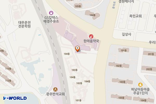하남성심병원 위치 지도 — 전남광주통합특별시 광산구 용아로 259 (산정동)