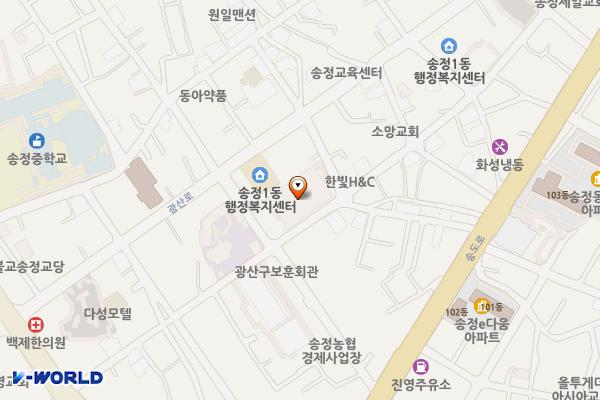 광산구문화예술회관 위치 지도 — 전남광주통합특별시 광산구 광산로68번길 13 (송정동)