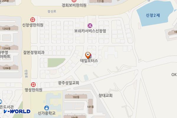 기아오토큐(신창점) 위치 지도 — 전남광주통합특별시 광산구 신창로36번길 42 (신창동)
