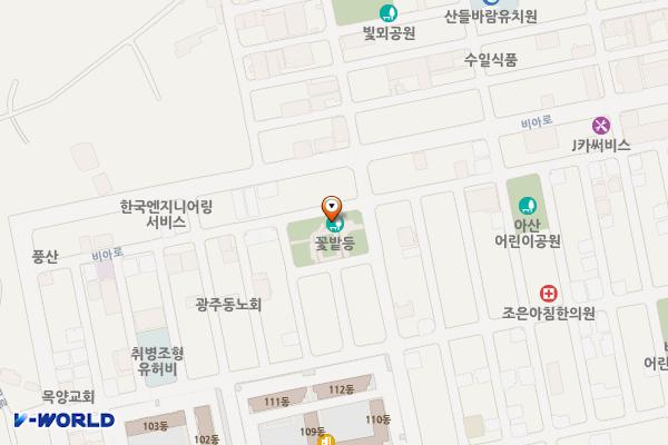 꽃밭등 어린이공원 위치 지도 — 전남광주통합특별시 광산구 비아로62번길 56-24 (비아동)