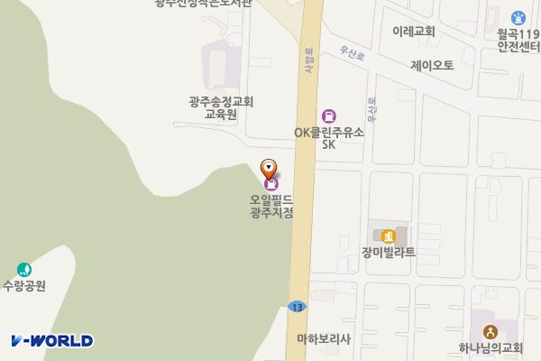 크로바주유소 위치 지도 — 전남광주통합특별시 광산구 사암로 127 (우산동)