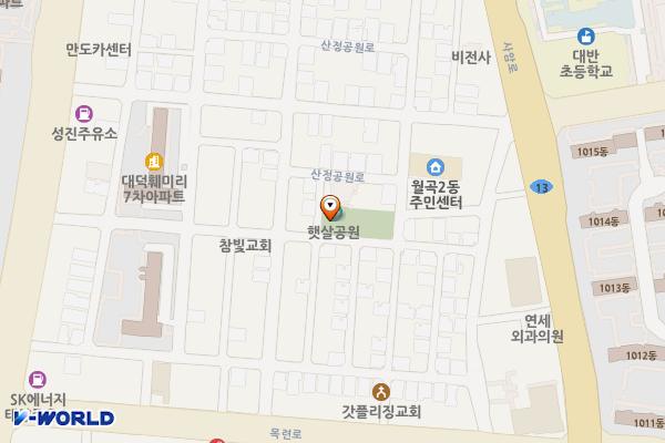 햇살 어린이공원 위치 지도 — 전남광주통합특별시 광산구 산정공원로72번길 9 (월곡동)