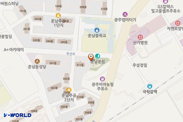 여울빛 어린이공원 위치 지도 — 전남광주통합특별시 광산구 목련로 307-5 (운남동)