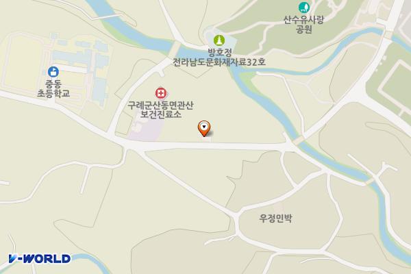 중동버스정류장 위치 지도 — 전남광주통합특별시 구례군 산동면 상관1길 9 (좌사리, 점포)