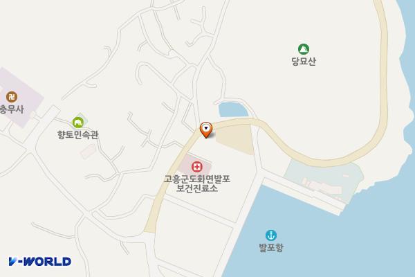 발포노인게이트볼장 위치 지도 — 전남광주통합특별시 고흥군 도화면 충무사길 109, 게이트볼장