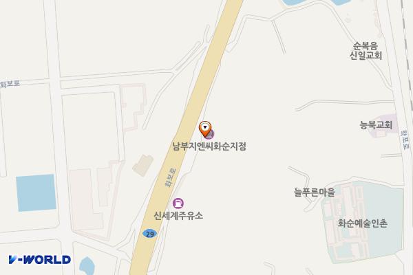 ㈜남부지엔씨직영주유소 위치 지도 — 전남광주통합특별시 화순군 능주면 화보로 3552
