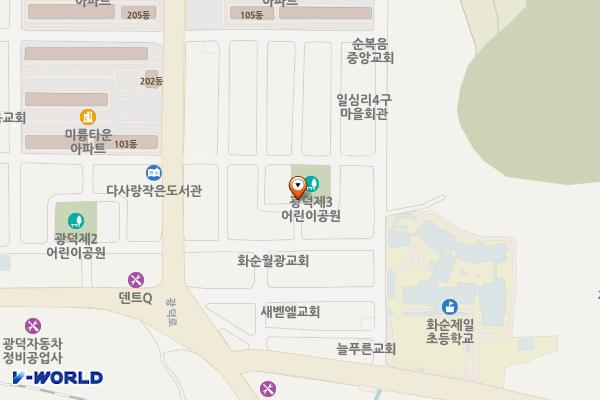 광덕제3공원 공중화장실 위치 지도 — 전남광주통합특별시 화순군 화순읍 일심4길 4-8