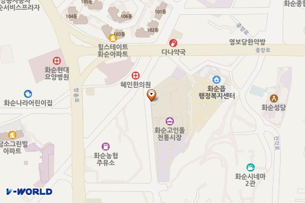 화순고인돌전통시장(읍사무소) 위치 지도 — 전남광주통합특별시 화순군 화순읍 시장길 44
