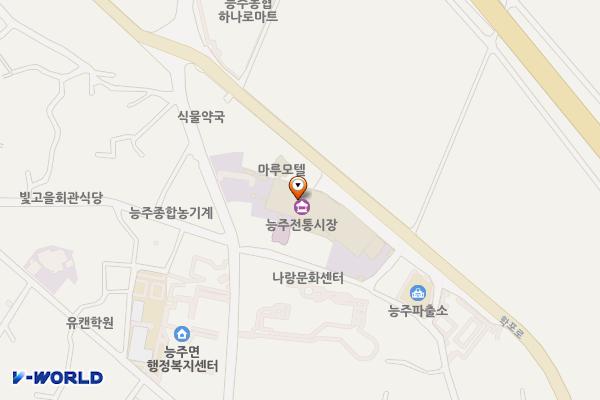 능주전통시장 주차장 (정문) 위치 지도 — 전남광주통합특별시 화순군 능주면 학포로 1955