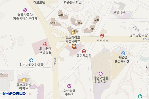 의료법인 무진의료재단 화순현대요양병원 위치 지도 — 전남광주통합특별시 화순군 화순읍 중앙로 8